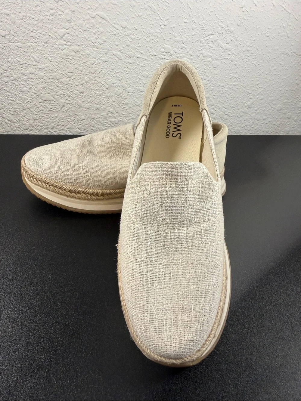 TOMS Women’s Beige Platform Espadrille Slip-On Shoes Size 7
